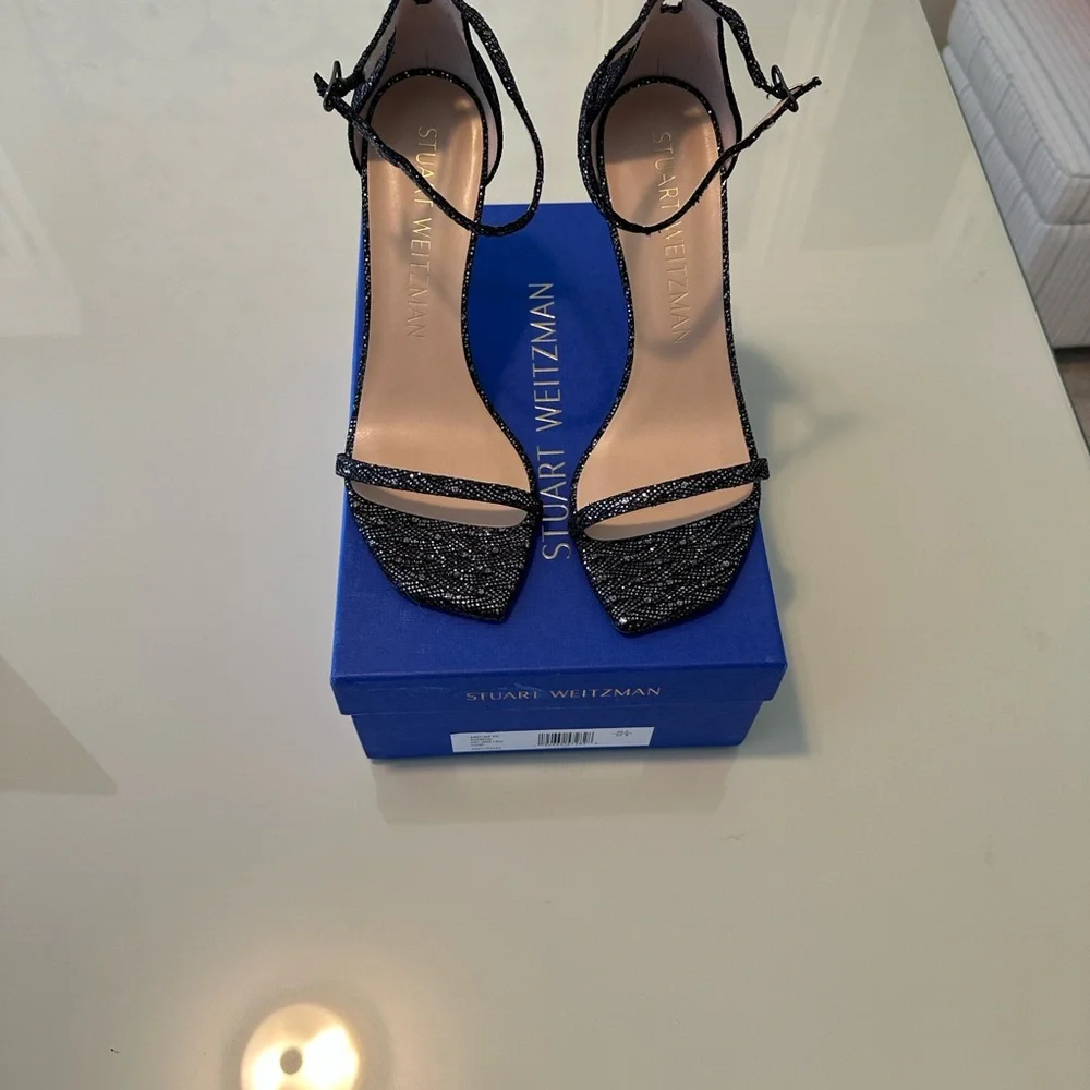 NWT Stuart Weitzman Amelina Gunmetal Glitter Heels - Picture 10 of 11